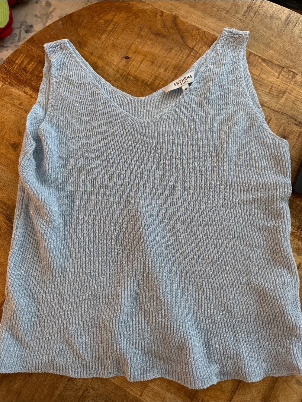Theme Pale Blue Ribbed V-Neck Knit Tank